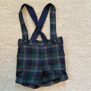 Janie and Jack Navy Plaid Suspender Shorts 6-12 months